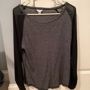 Heathered grey + Sheer Sleeve Stylish Top
